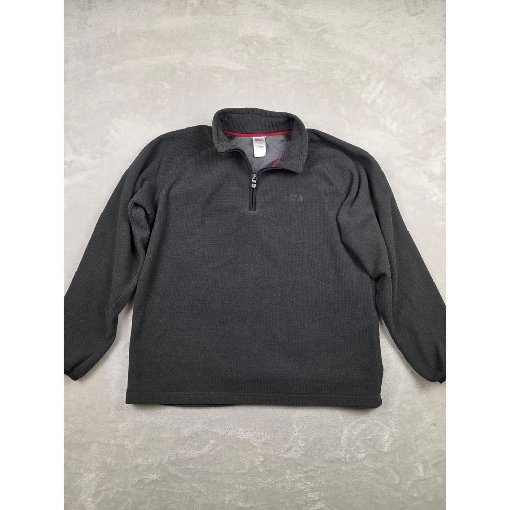 The North Face 1/4 Zip Fleece Pullover Mens Large Black Textured Grid Thermal